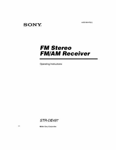 Sony STR-DE497 Sony Audio amp. User manual
